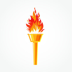 A burning fire on a beautiful golden torch. A blazing fire. The fiery torch of the champion's victory. The flame icon.