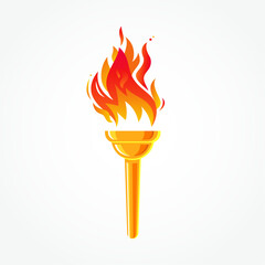 Beautiful golden torch with a blazing fire. The fiery torch of the champion's victory. The flame logo. Burning fire.