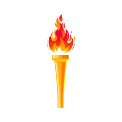 Modern torch with red and yellow flames. Blazing fire. The fiery torch of the champion's victory. Flame icon. Burning fire with sparks.
