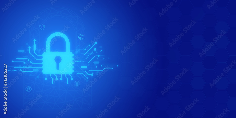 Aufkleber futuristic blue key and security abstract technology background. artificial intelligence digital tra