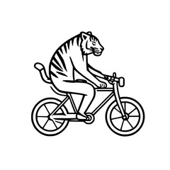 Tiger Riding A Bike SVG Black and White Illustration Art Generative AI.