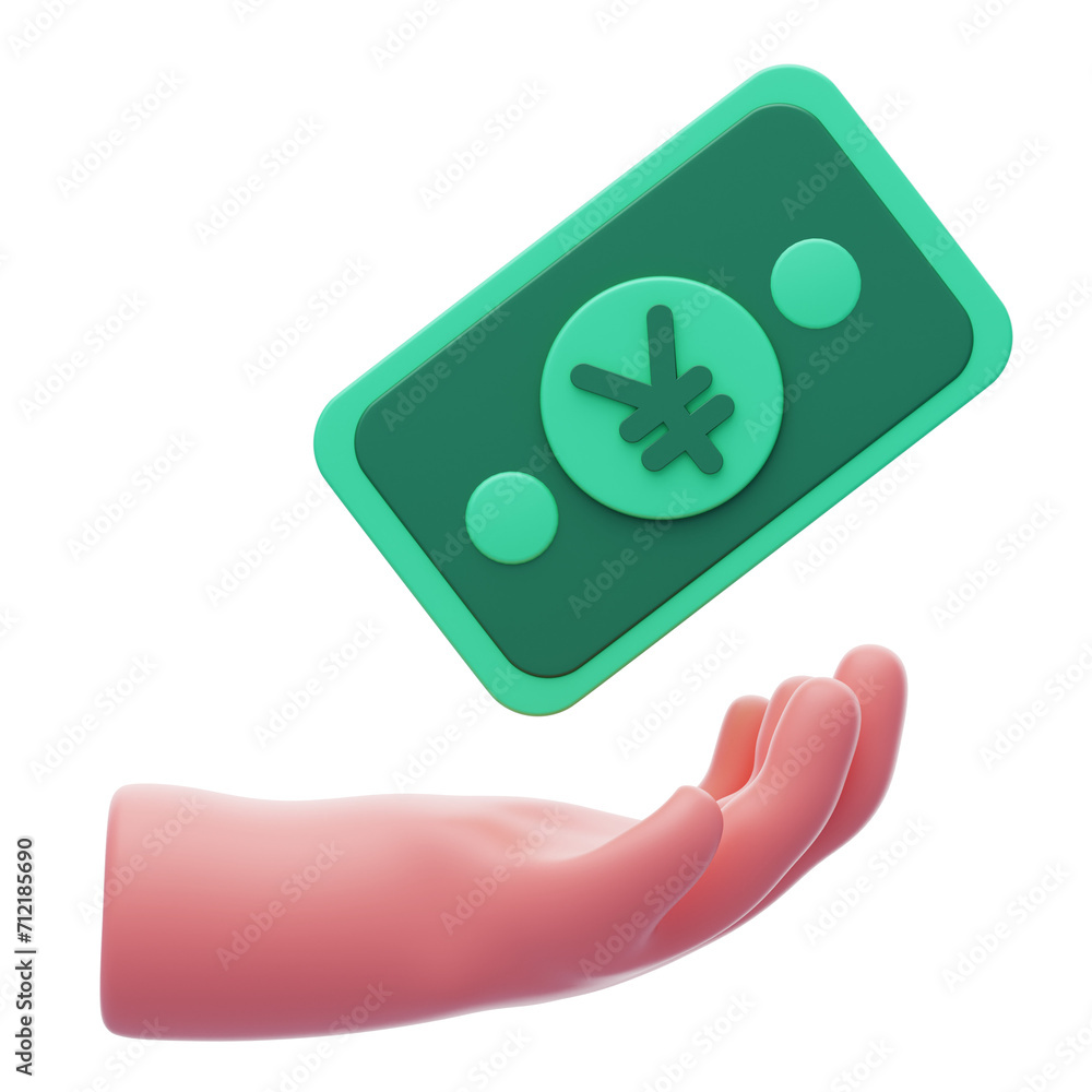 Poster 3d cash floating over hand a 3d visualization of financial fluidity. 3d illustration, 3d element, 3d