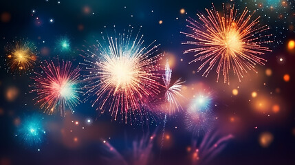 Naklejka premium Beautiful fireworks background at night for holiday decoration
