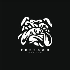 Fototapeta premium Vintage hand drawn angry pitbull face logo design isolated on black background