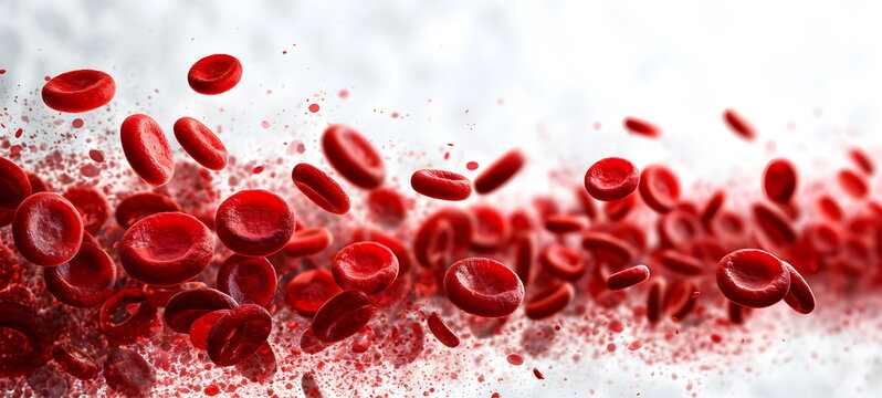 Movement of leukocytes on a white background. Red bodies. Medicine. DNA. RNA.