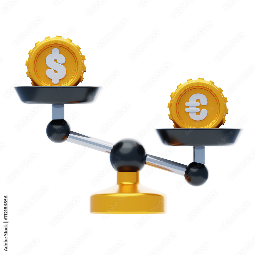 Poster balancing equity weighing financial fairness on a 3d scale. 3d illustration, 3d element, 3d renderin