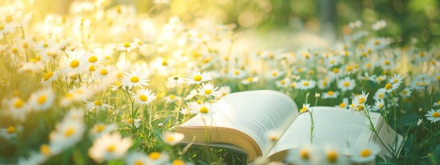 open book on a meadow with daisies - Powered by Adobe