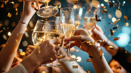 Glasses raised, confetti falling, and festive decor mark a jubilant birthday bash