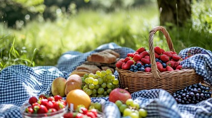 Gingham blankets, fresh fruit, and sunshine evoke a delightful spring picnic