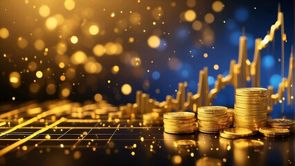 financial graphs with gold theme on blurred background