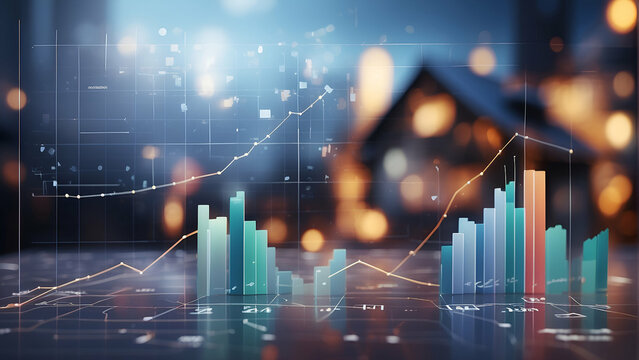 financial graphs with house on blurred background