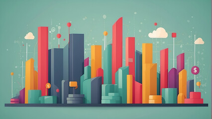 flat illustration of financial graphs with vibrant colors