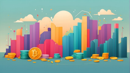 flat illustration of financial graphs with vibrant colors