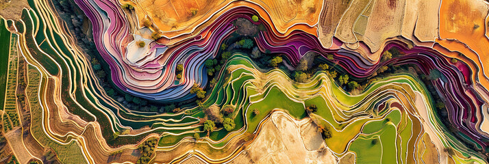 Aerial views of landscapes transformed into abstract patterns. - obrazy, fototapety, plakaty