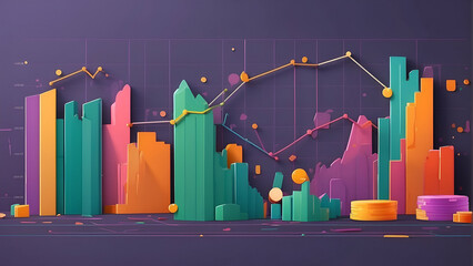 flat illustration of financial graphs with vibrant colors