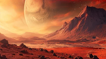 Foto auf Leinwand red landscape of mountains on the planet Mars © Jorge Ferreiro