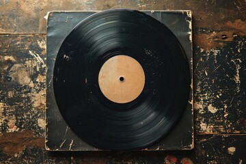Mockup of retro vinyl music disc Old vinyl record cover template Scratched black cardboard texture