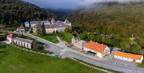 Fototapeta premium Roncesvalles, Royal Collegiate Church of Santa María de Roncesvalles, Santiago's road, Navarra, Spain