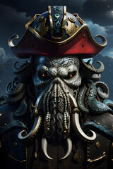 Kraken face with pirate hat