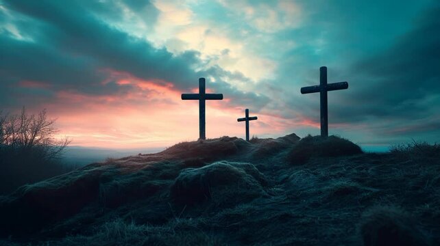 lofi animated of dark sky three cross on the golgotha hill golgota easter jesus christmast christian vibes faith