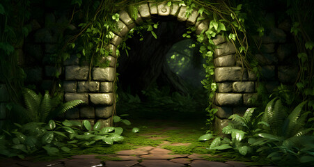 a 3d rendered picture of an old garden doorway