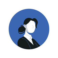 Avatar of character in the blue and black style. An artful image of a woman's avatar with a blue and black color palette is perfect for online working. Vector illustration.