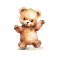 Cute baby bear cub character dancing watercolor illustration for children book.