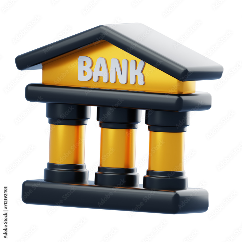 Poster 3d bank building financial hub. 3d illustration, 3d element, 3d rendering. 3d visualization isolated