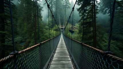 Fototapeta premium Mystical Forest Bridge Amidst Lush Green Trees