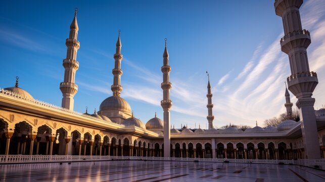 mosque in the morning with blue sky