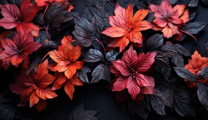 various autumn leaves on a black background