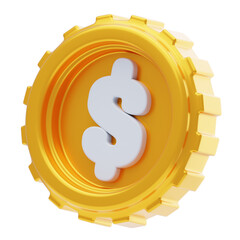 Dollar Coin Navigating Financial Realms In 3D Currency. 3d illustration, 3d element, 3d rendering. 3d visualization isolated on a transparent background