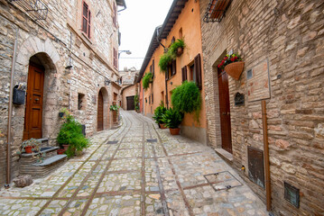 Cobblestone Pedestrian Alley in Spello - Italy