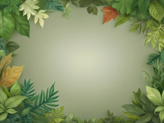 a soft green background of diverse green foliage leaves border frame symbolizing environmental stewardship and a commitment to green living concept banner