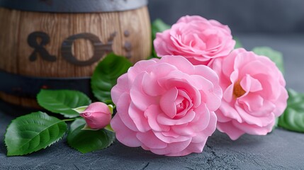 pink roses on wooden background