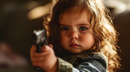 Baby girl holding gun