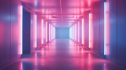 empty hallway with neon colored lighting