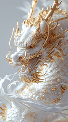 Chinese New Year, Auspicious Dragon theme, Subtle gold on white. Generative AI.