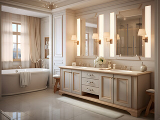 Fototapeta na wymiar Modern bathroom with sinks and a large mirror