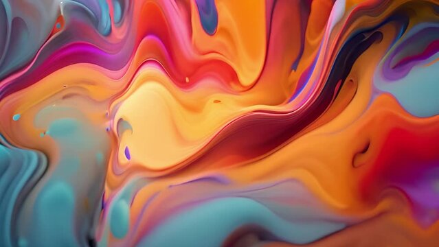 Flowing liquid paint various bright colors.Orange,blue,red, purple, green, yellow and pink colors.Creative background effect. Abstract art of applying colorful ink. Movable colorful background of pain