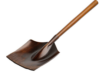 Isolated transparent background showcases a metal gardening shovel with a wooden handle, perfect for agricultural work and digging in the garden