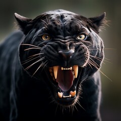 Terrible roaring black panther image Generative AI