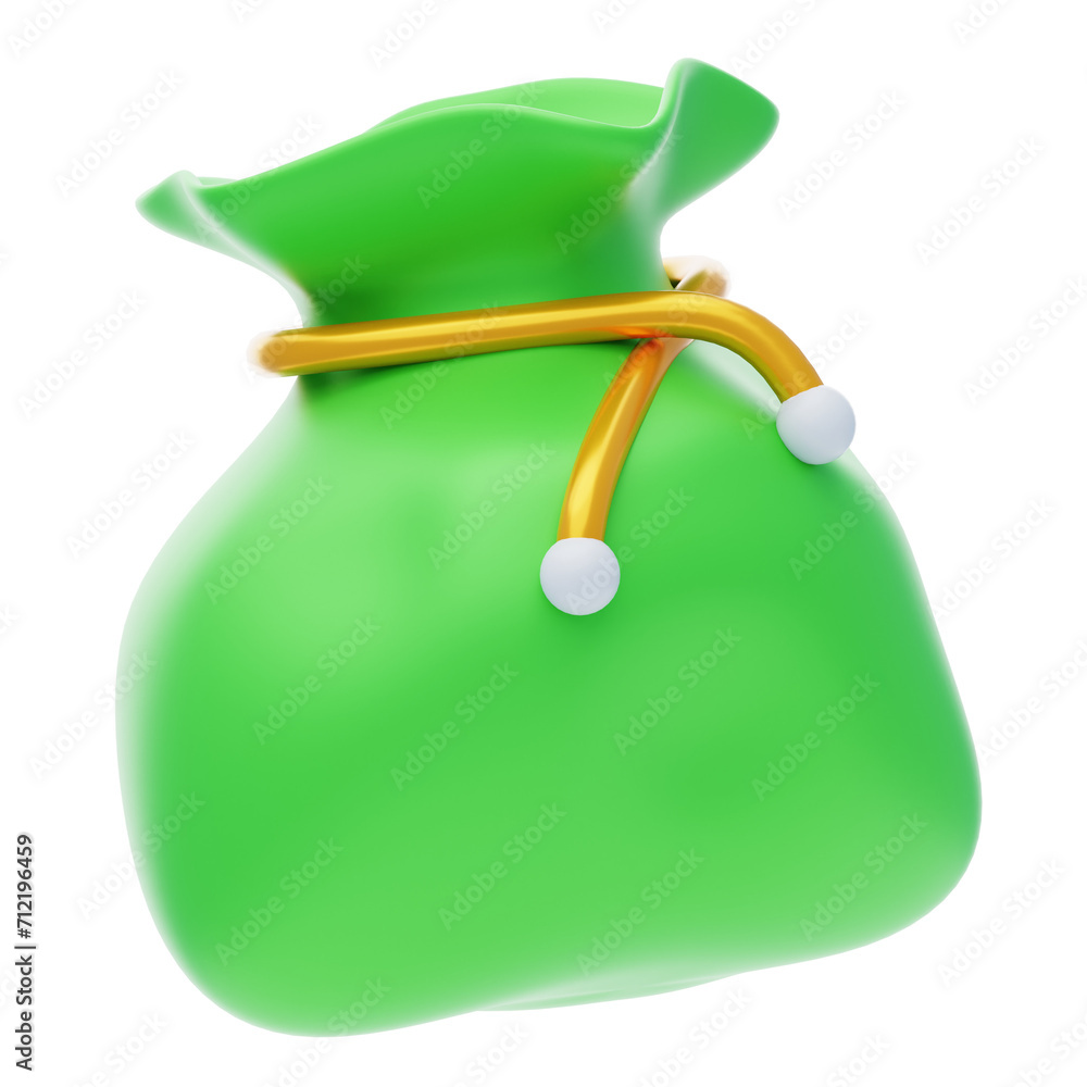Poster moneybag 3d model of overflowing wealth. 3d illustration, 3d element, 3d rendering. 3d visualization