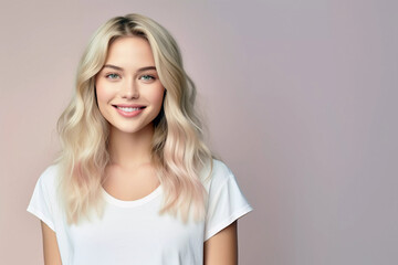Obraz premium Young blonde skinny pale woman is smiling portrait. Generative ai.