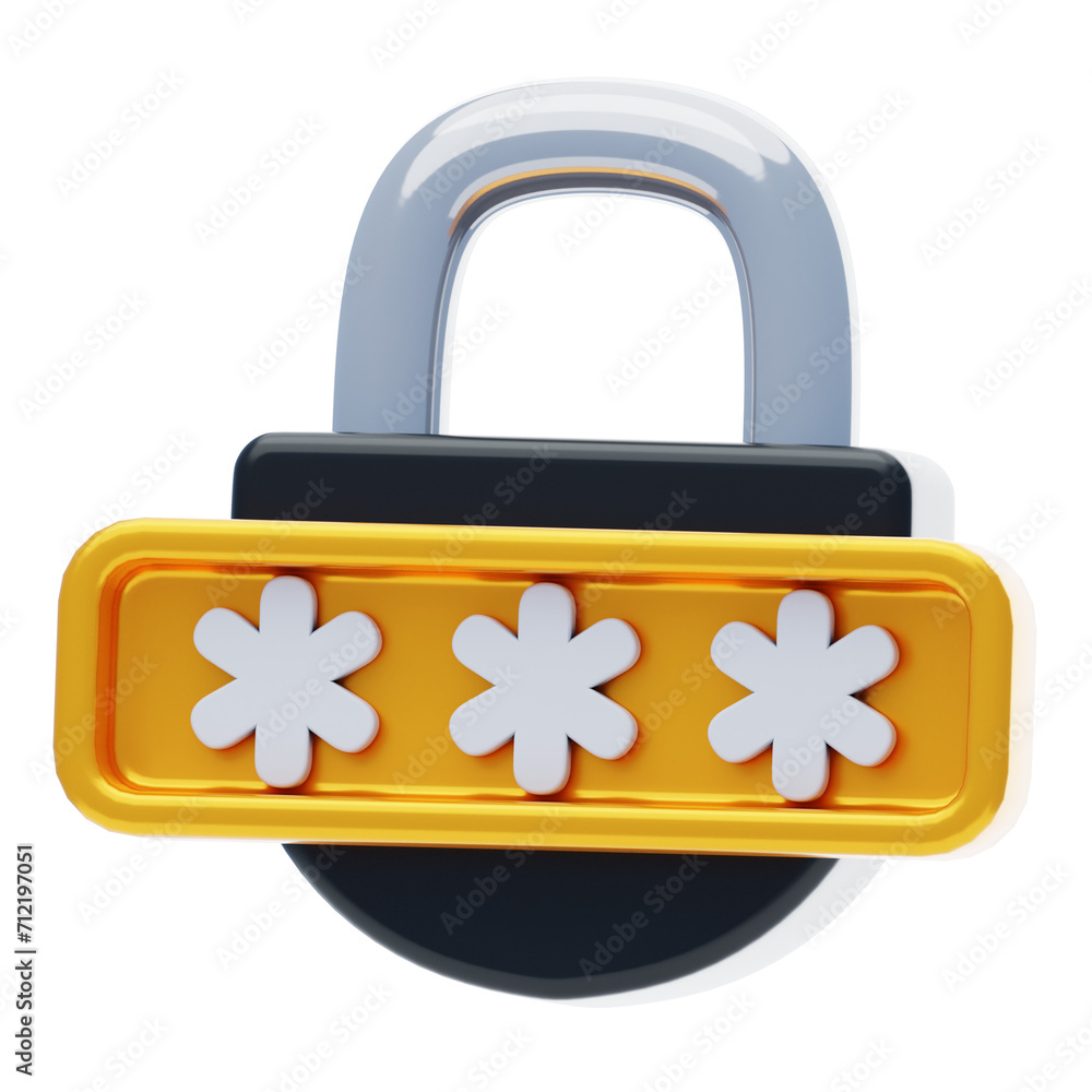 Poster 3d password on padlock model for financial security. 3d illustration, 3d element, 3d rendering. 3d v