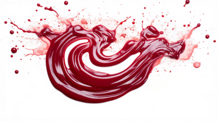 Spread of strawberry sauce jam with splashes isolated transparent Generative AI