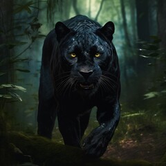 Naklejka na ściany i meble Terrible black panther forest images Generative AI