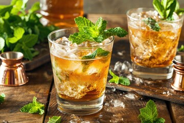 Fresh mint julep alcoholic drink made at home