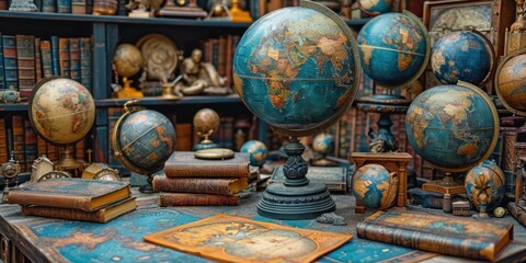 Fototapeta na wymiar Antique Maps and Globes Collage