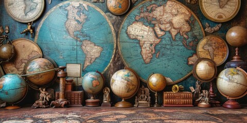Fototapeta na wymiar Antique Maps and Globes Collage